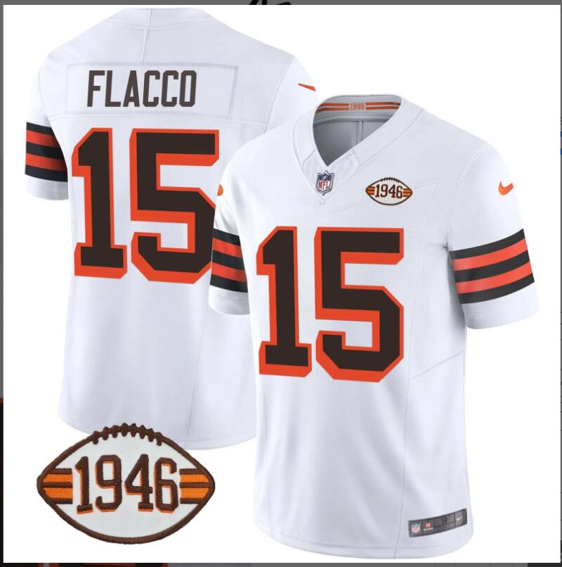 Men Cleveland Browns 15 Flacco white 2024 Nike NFL Jersey